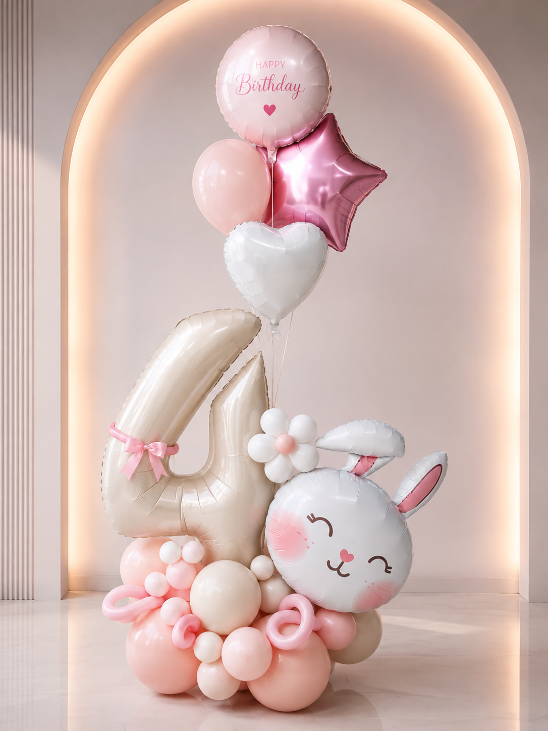 Girl Birthday Balloon Bouquet Pink Bunny & Number
