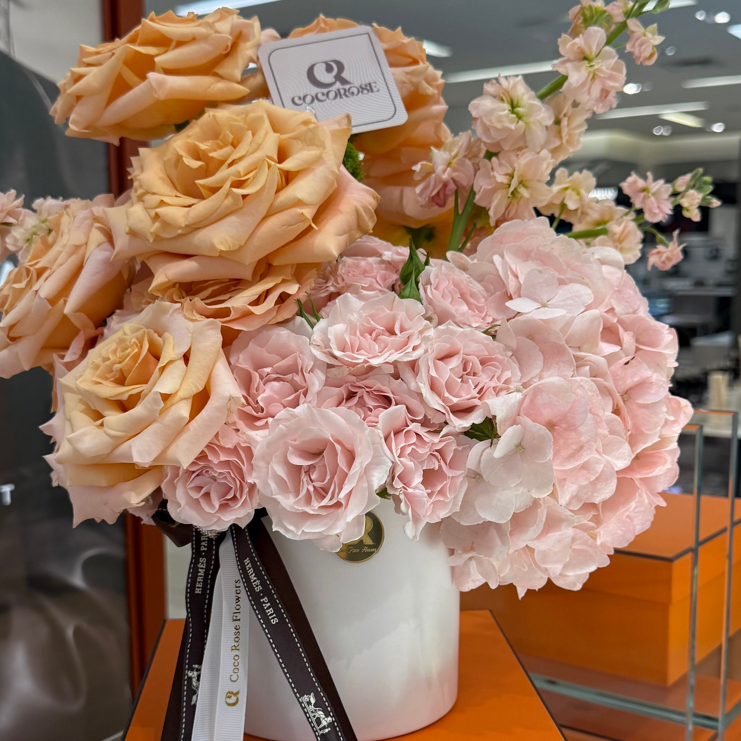 Luxury Blush Rose Arrangement in Ceramic Vase