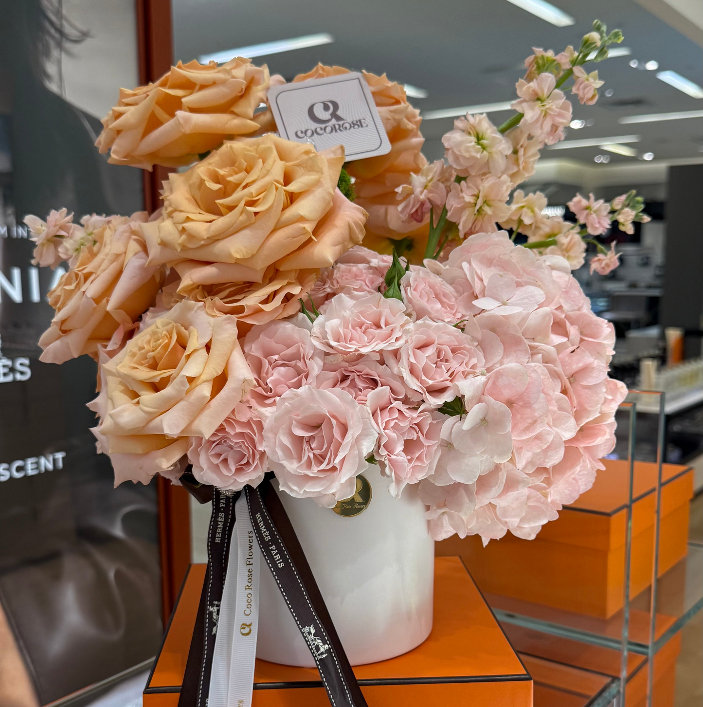 Luxury Blush Rose Arrangement in Ceramic Vase