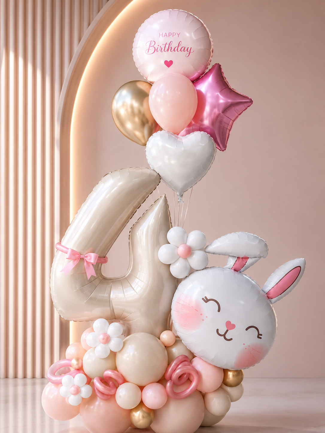 Girl Birthday Balloon Bouquet Pink Bunny & Number
